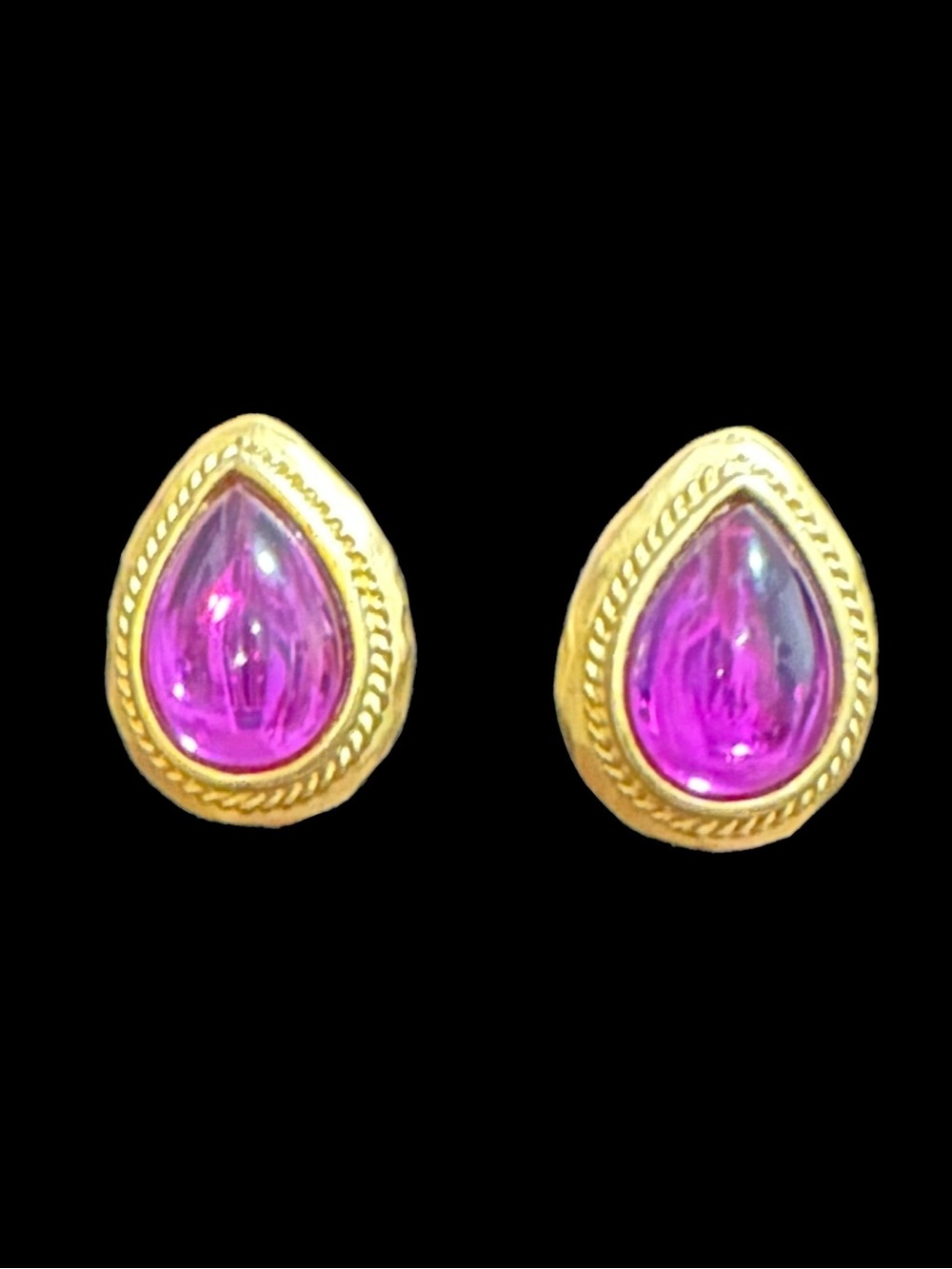 Craft Gold Teardrop Earrings with Pink Crystal